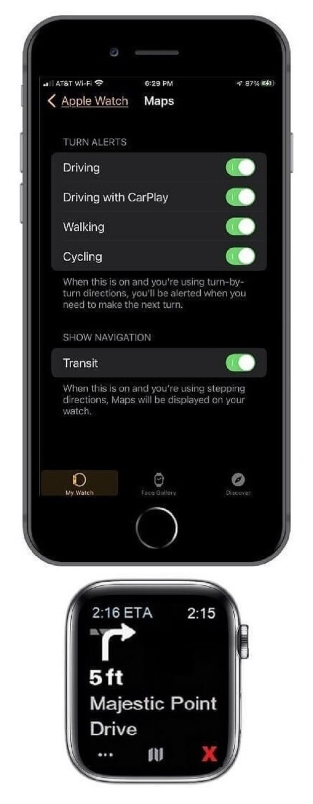 Apple ⌚ Watch Maps App Settings to receive driving notifications on the small screen